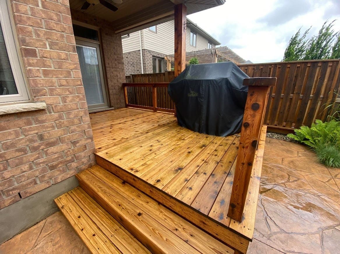 Deck after power washing, wood fibres opened and ready for sanding
