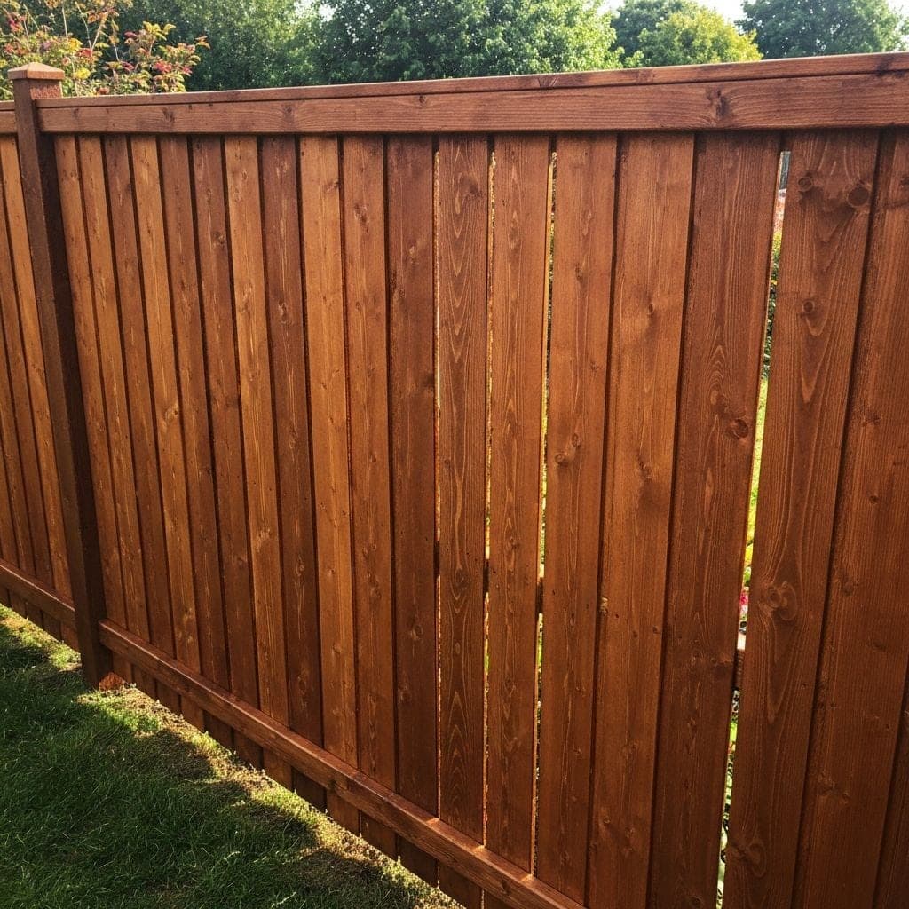 Close-up of stained cedar fence boards