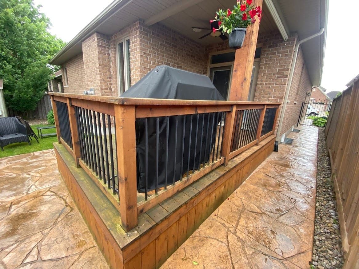 Raised deck before staining, weathered wood