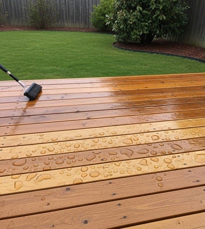 Sealing deck boards with a roller and brush